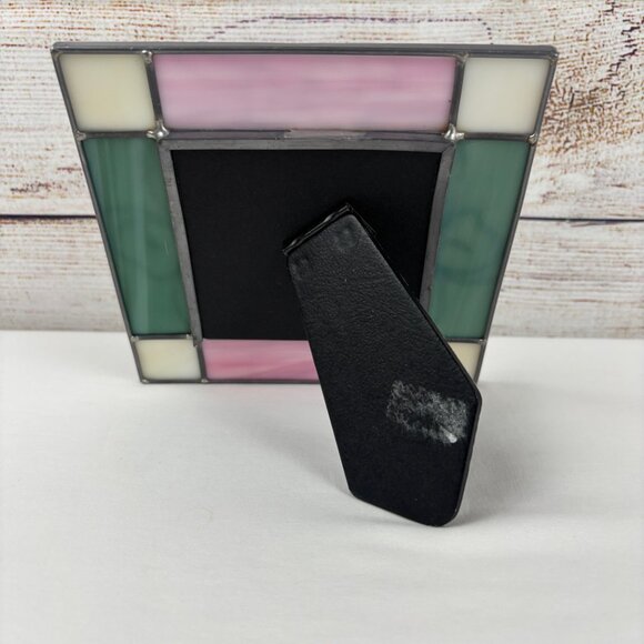 Leaded Stained Glass Photo Frame 3.5 x 3.5" Pink Green Vintage 90's - Picture 3 of 6